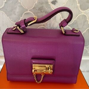 Dolce & Gabbana Miss Monica lizard leather purple top handle gold hardware